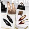Mode Damen 1cm Niedrige Absätze Arbeit flache Schuhe Damen Lackleder Spitze Niedrige Absätze Dame Prägnant Büro Täglich zum Hineinschlüpfen Flache Schuhe