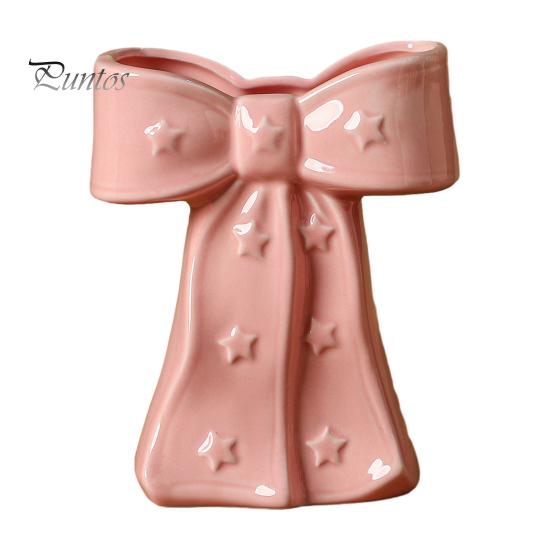 Dried Flower Holder Ceramic Bow Vase with Star, Decorative Flowers Vase, Creative French Style Arrangement for Living Room Table Centerpiece