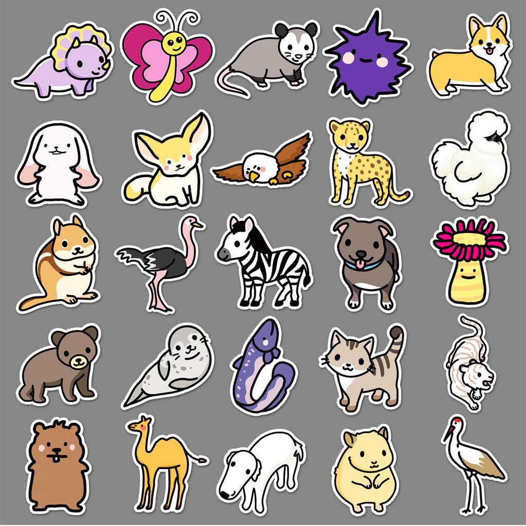 100 Cartoon Animal Doodle Personality Cute Children's DIY Hand Ledger Skateboard Suitcase Sticker Waterproof