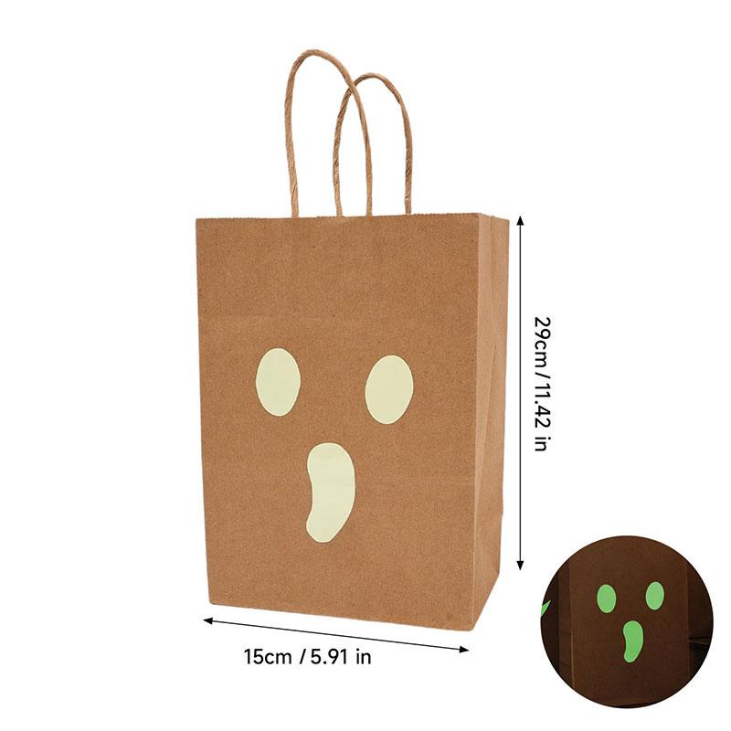 20/1Pcs Halloween Glow In The Dark Kraft Paper Gift Bags Jack O Lantern Smile Face Treat Candy Handbags Party Favor Goodie Bag