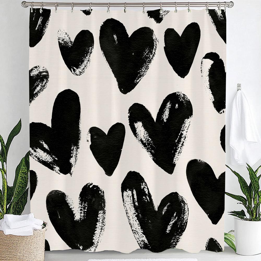 Colorful Love Shower Curtain, Modern Romantic Pink Heart-Shaped Pattern Bathroom Decor Curtain,Polyester Shower Curtain