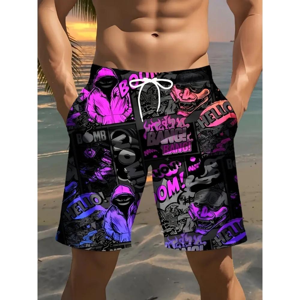 Fashionable Comfortable Plus Size Drawstring Loose Fun 3D Shorts Men Creative Colorful Summer Leisure Holiday Cool Daily Versatile Shorts