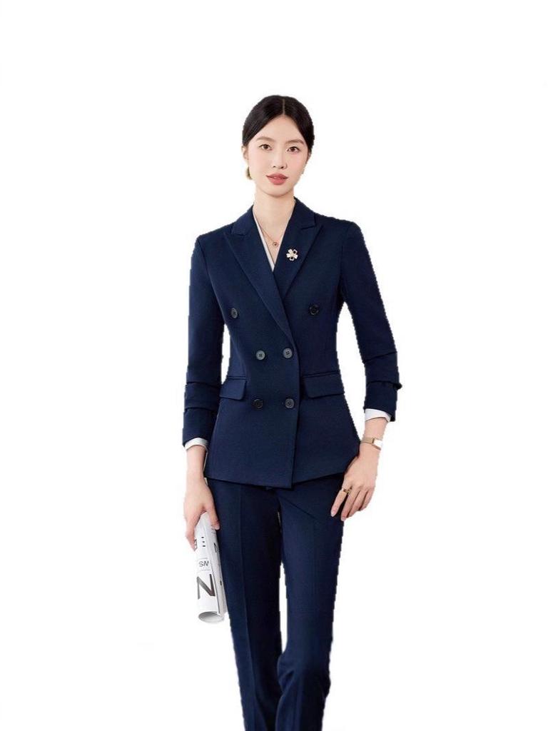 Women's Double-Breasted Suit Set: Simple & Polished Long Sleeve Blazer for Autumn/Winter 2025 Professional Commute Workwear.