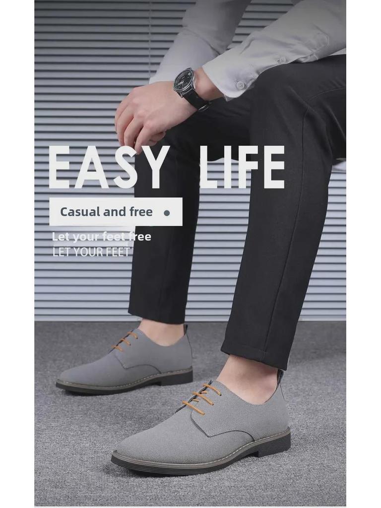 Men's Frosted Leather Lace-Up Casual Round Toe Shoes - Plus Size Available