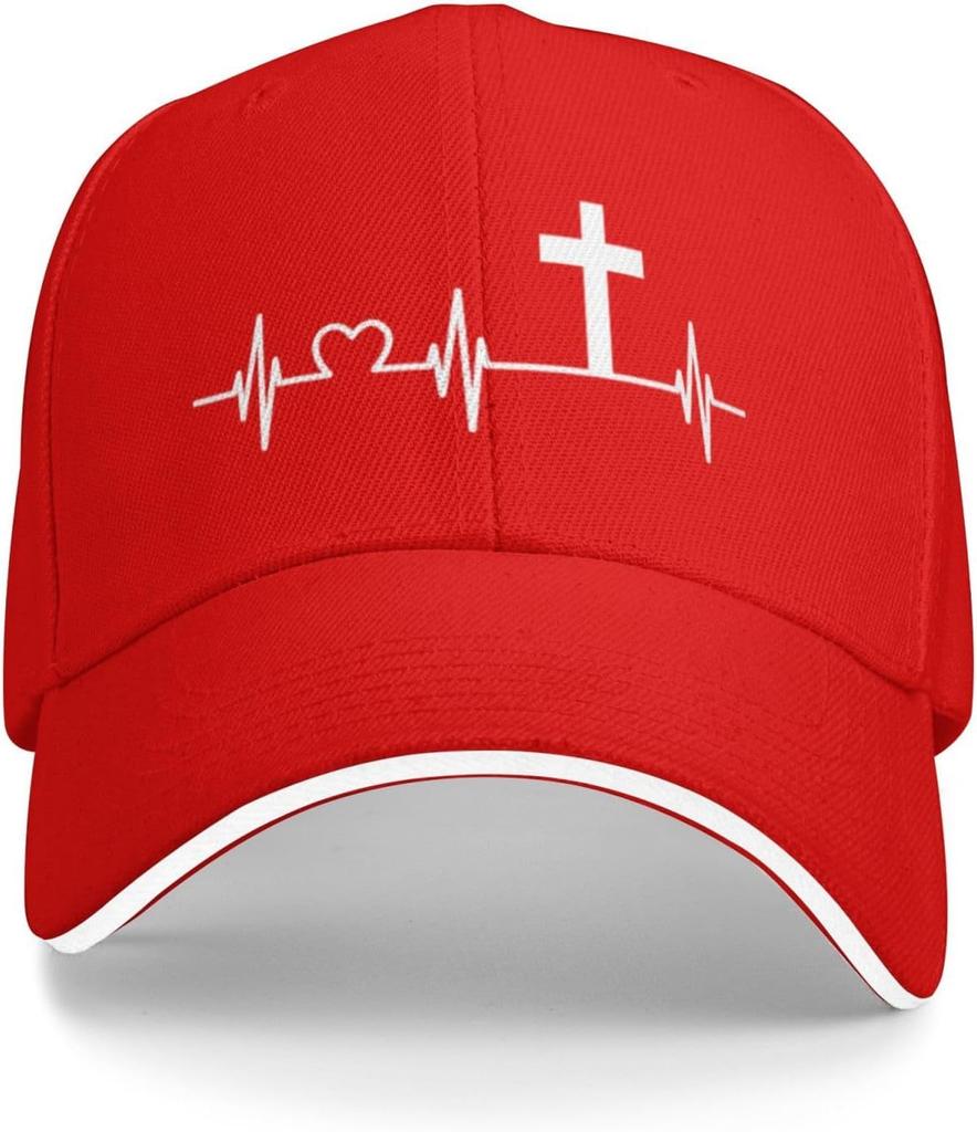 Heartbeat Cross Faith ECG Line Christian Baseball Cap Adjustable Cotton Casual God Love Hat