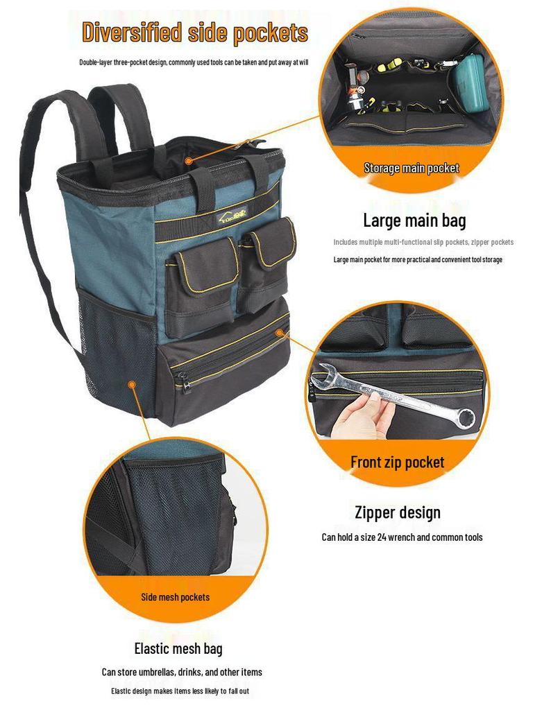 Double Shoulder Multi-Pocket Electrician Backpack - Large Capacity, Durable Oxford Cloth