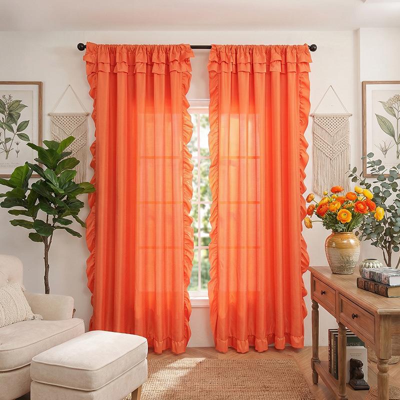 Phantom Yarn Thickened Curtains Finished Semi-Blackout Bay Window Living Room Bedroom French Cream Style Premium Sense Solid Color Versatile