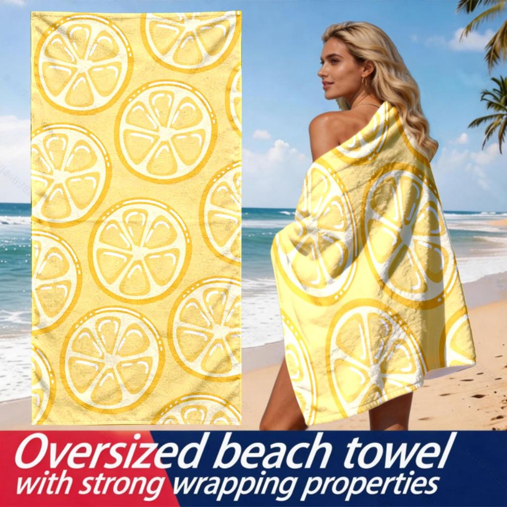 Fresh lemon slice pattern polyester microfiber beach towel is highly absorbent, suitable for swimming and beach outings