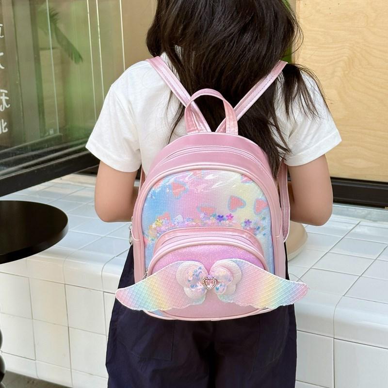 Childrens Cute Bowknot Wings Princess Backpack With Pu Material For Kindergarten Girls