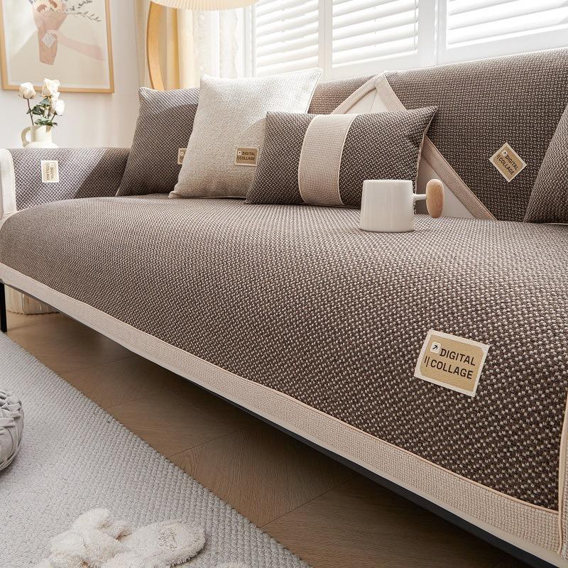Cotton and Linen Jacquard Sofa Cushion Winter Thicken Soft Comfortable Modern Simple Wind Cover Cat Cushion Plush Sofa Cover