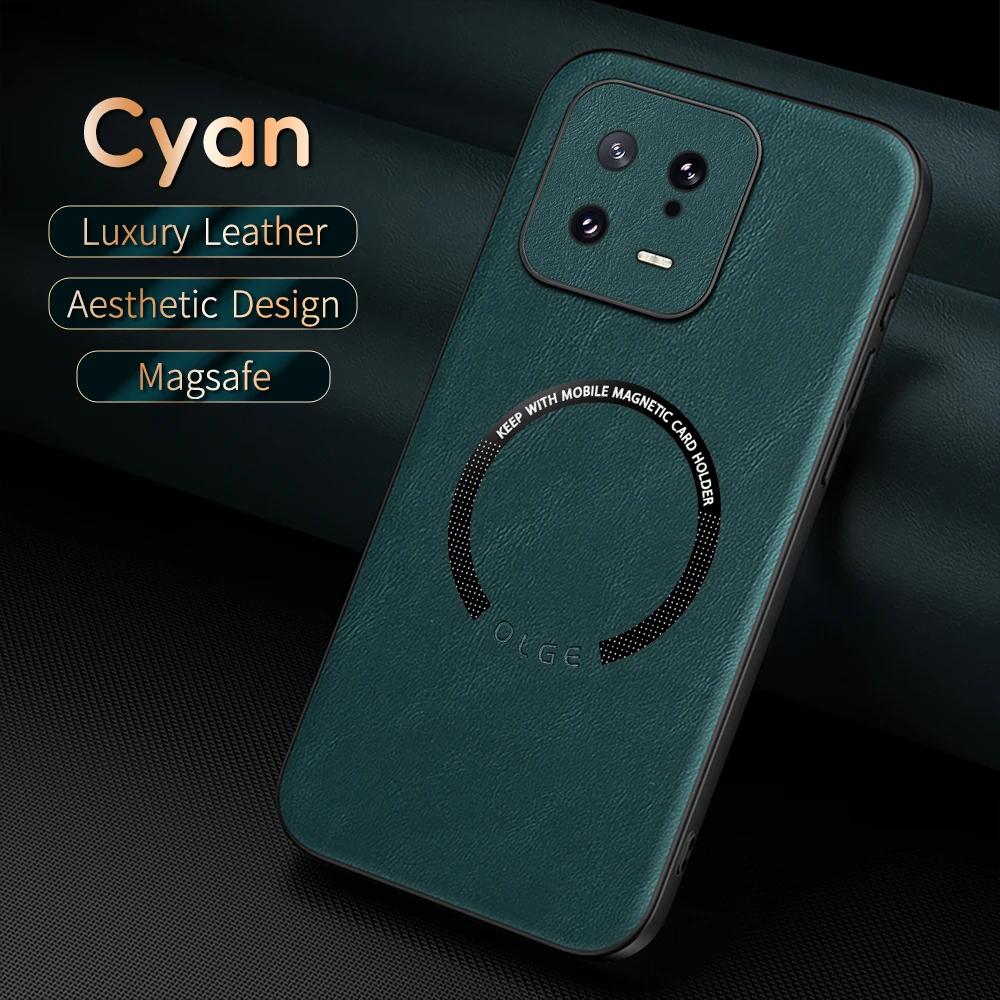 For Xiaomi 13 13Pro 13Lite 13Ultra Fine-Hole PU Cow Pattern Leather Outer Magnetic Ring Soft Edge Anti-Drop Phone Case