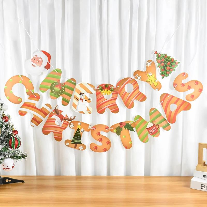 Christmas Bunting Banner Merry Christmas Decoration New Year Hanging Paper Garland for Home Navidad Decor Noel Xmas Party