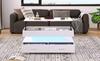 100*50*44cm Hydraulic Height-Adjustable Coffee Table, with LED Lighting, Bluetooth App Control, 2 Drawers and Open Storage, White Liftable