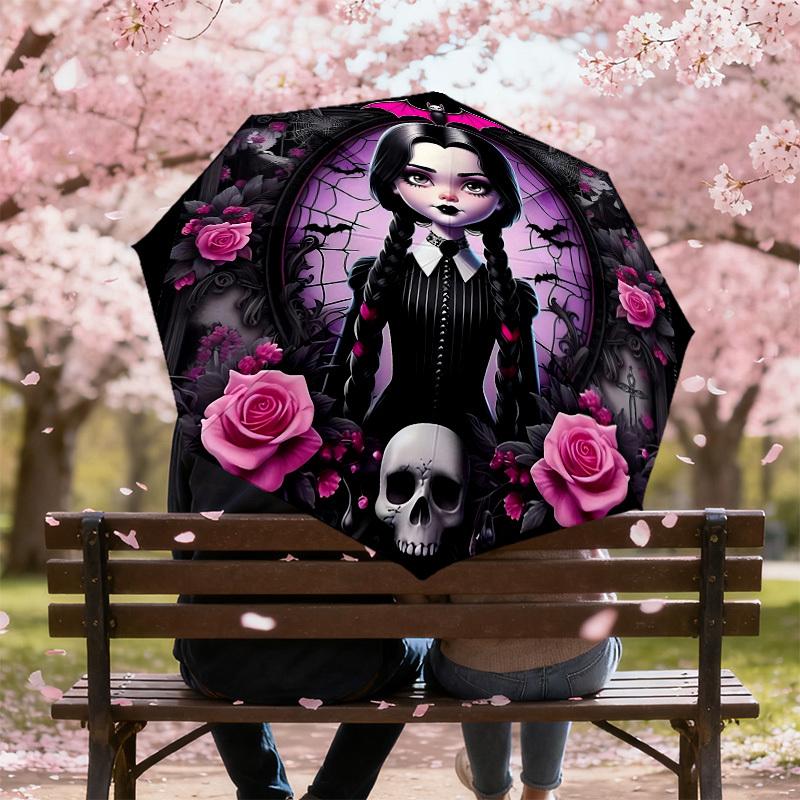 1PC Gothic, Roses Umbrella-8-Rib Reinforced, Automatic Open, Lightweight & Durable, Cute Fashion Accessory for Outdoor-K1308