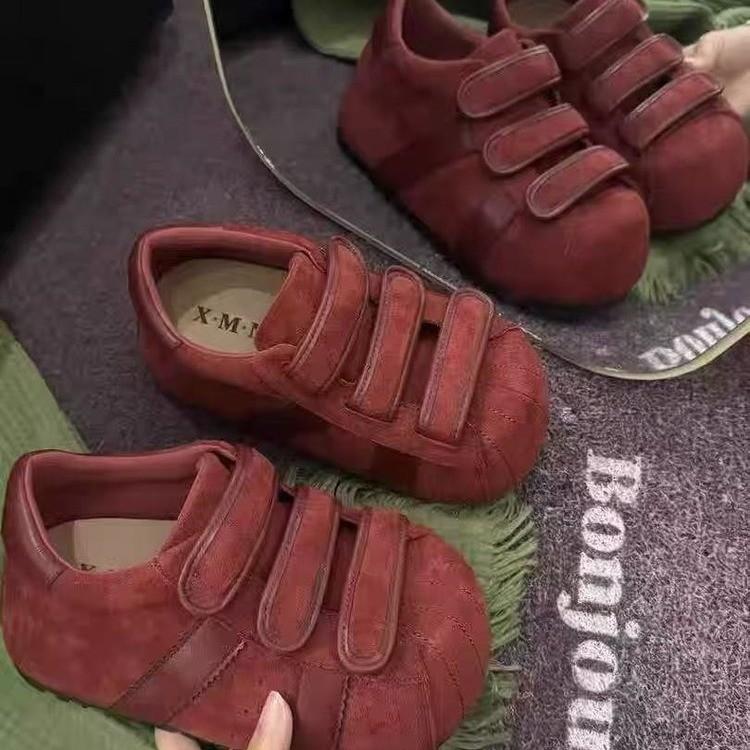 Ugly cute shell head German training shoes women's 2025 new retro matte leather Velcro big head board shoes foreign style women's single shoes