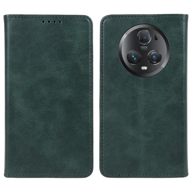 

For Honor Magic5 Pro Calf Texture Shockproof PU Leather Cover Flip Stand Wallet Phone Case Green