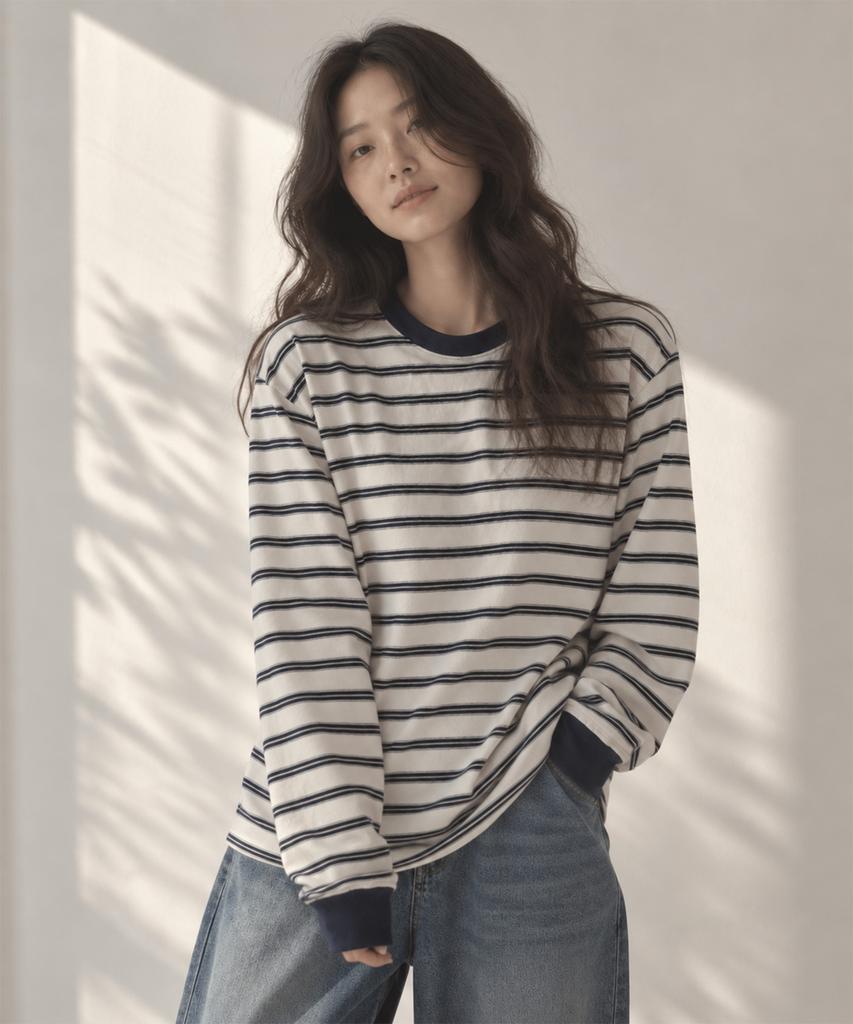SAYUU Striped Biscuit Long Sleeve Tee Ivory