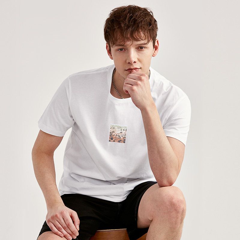 [Pure Cotton] Qianzhihe Men's Clothing 2024 New Short-Sleeve T-Shirt for Young Men, Comfortable and Versatile Base Shirt 21670