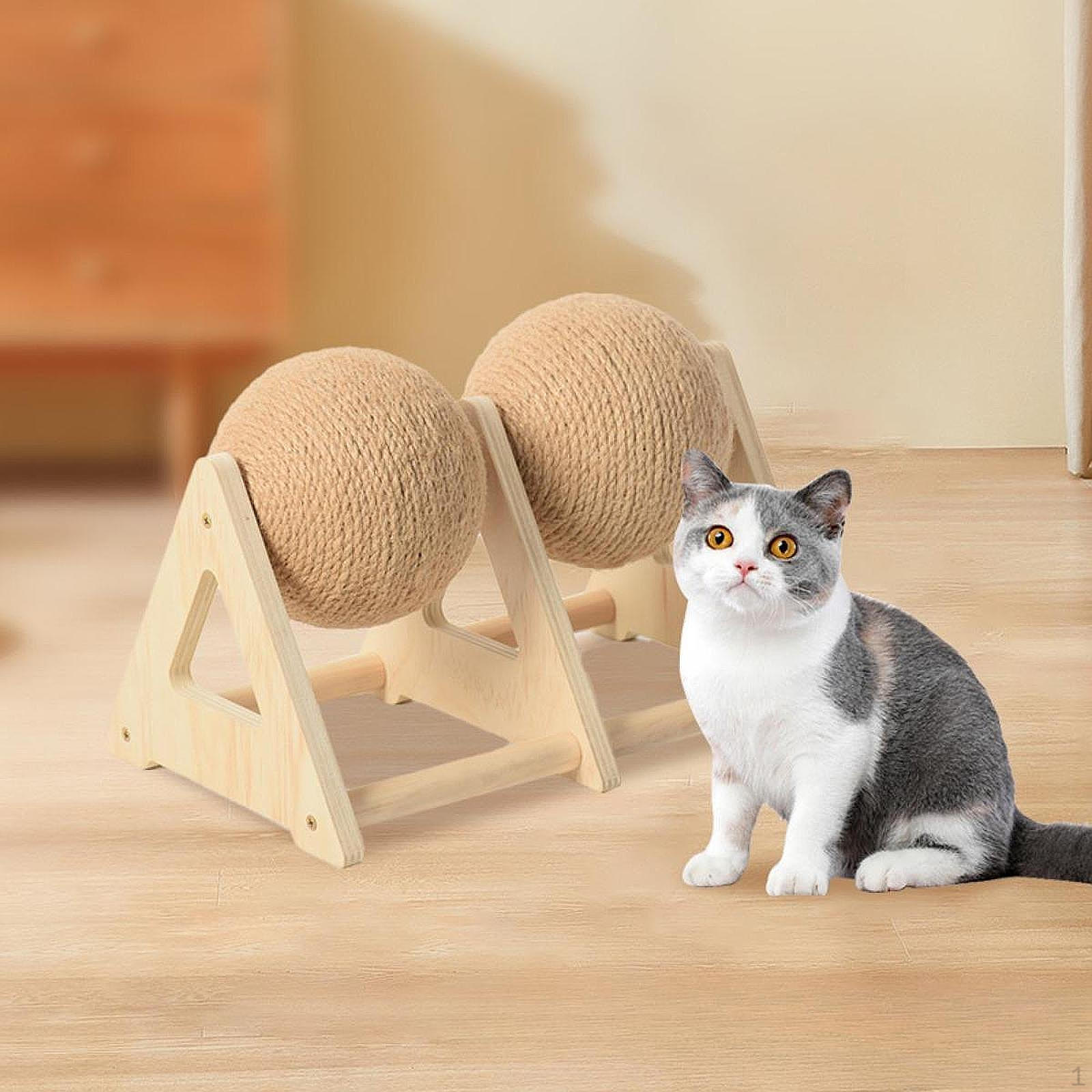 

Cat Scratching Ball Interactive Exercise Toy Wooden Furniture Protector Scratcher with Stand for