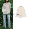 Fall New Women's Clothing Drop Shoulder Design Flap Collar Pure Color Bows Loose Long Sleeves Shirt 3067042