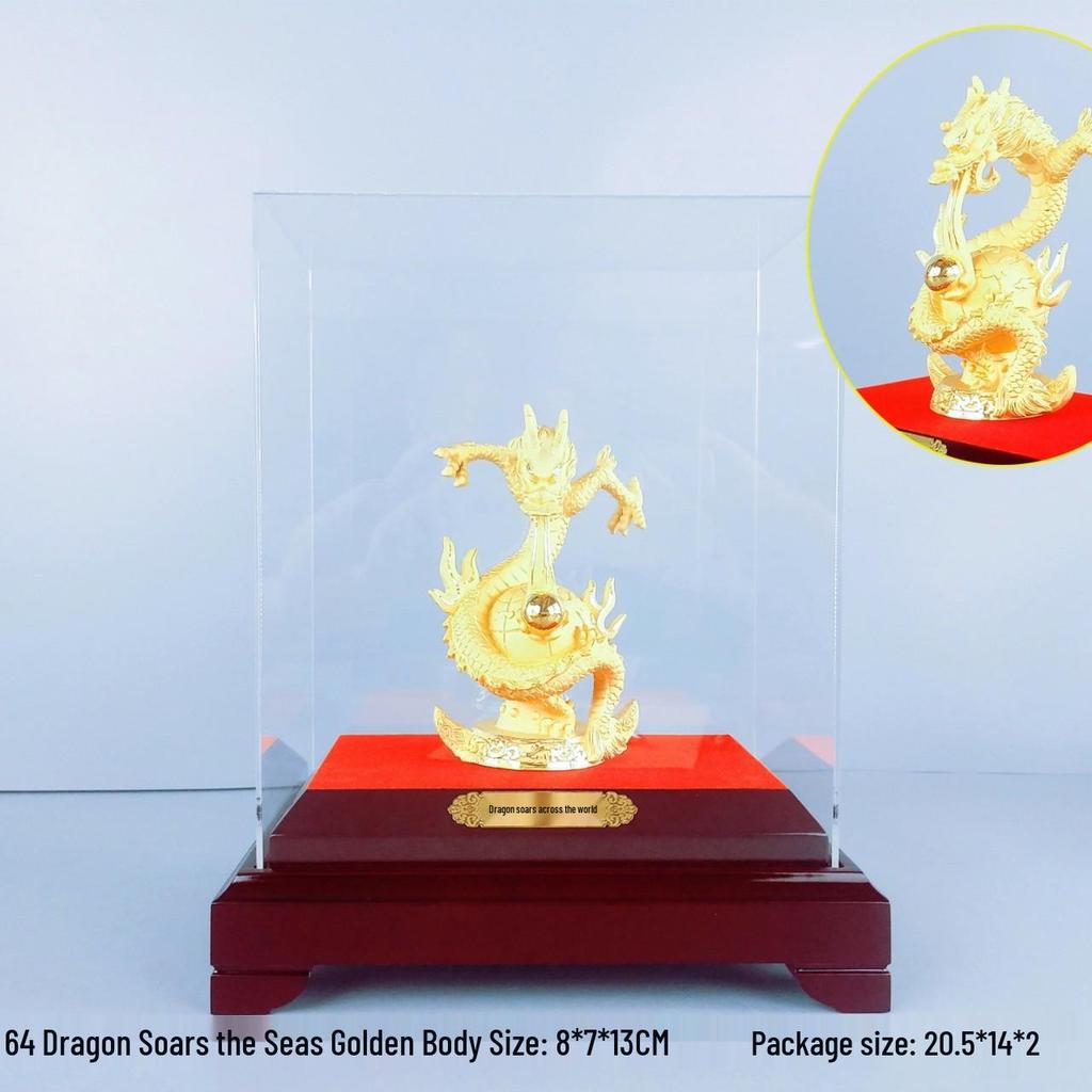 Flocked Gold Dragon Zodiac Ornament for Year of the Dragon - Wealth-Attracting Decoration and Business Gift