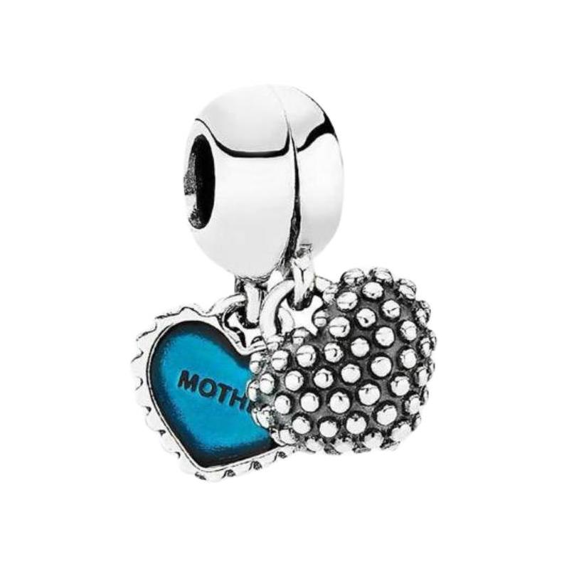 Pandora Mother and child heart-shaped shape 925 silver enamel pendant for men and women, couple model, silver/turquoise 791152EN08 синий