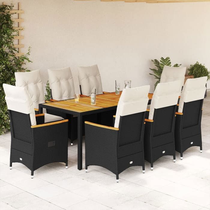 VidaXL Garden Dining Set 9pcs Cushions Black Braided Resin, Outdoor Dining Set 3276839