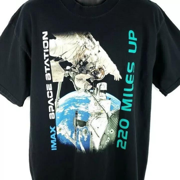 

Vintage Space Station T Shirt Mens Size Large Black Y2K IMAX Space Travel USA S