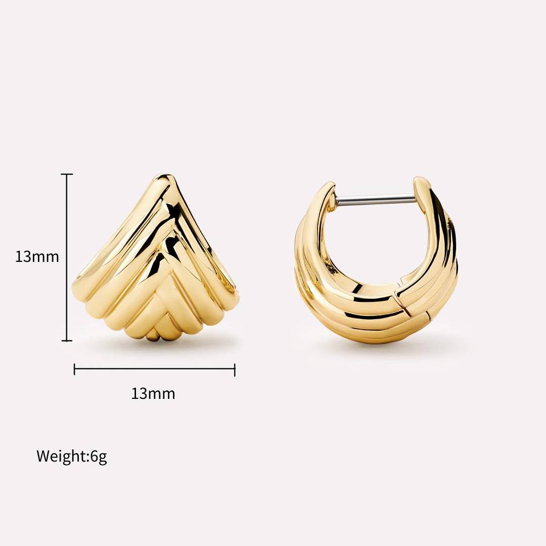 Gold Striped Fan Stud Earrings Fashion Stainless Steel Plated 18K Color Retention