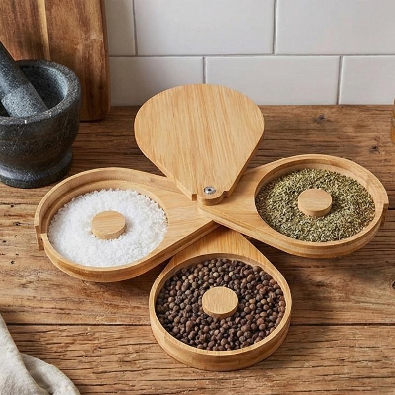 User Friendly Wood Three Layer Rotating Spices Storage Box Saving Counter Space Elegant Solution for Organized Cooking