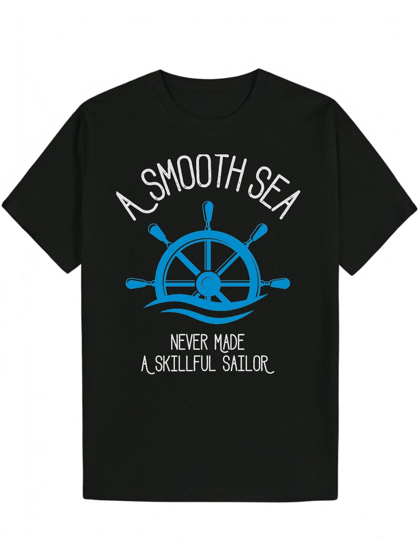 

Casual Summer Graphic T-shirt - A Smooth Sea Never Made a Skillful Sailor Nautical Design XXL