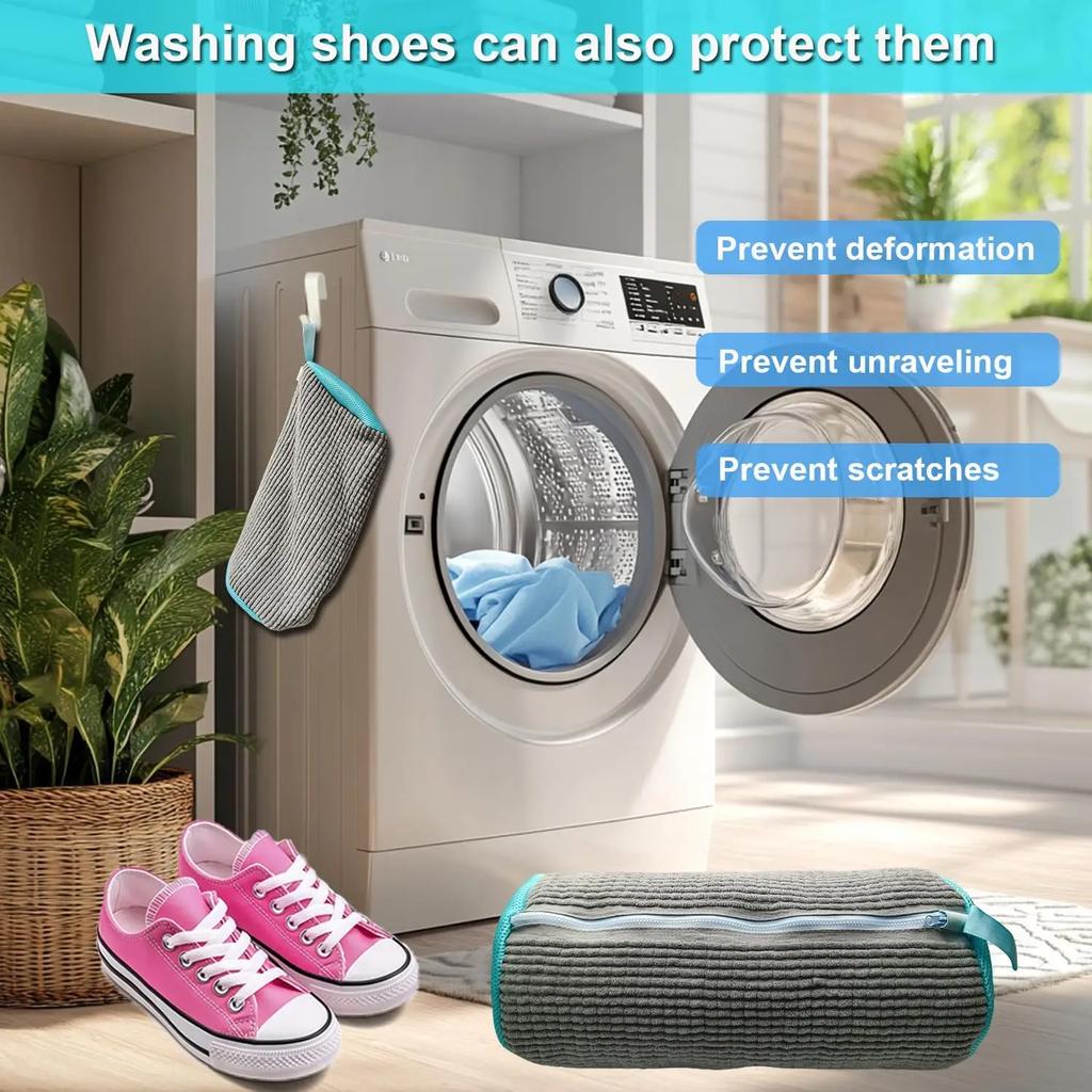 Maschinenwaschbarer Schuhwasch- und Trockenbeutel mit weichen Fasern - Strapazierfähiger Polyester-Wäscheschutz für Schuhe, verstellbarer Riemen