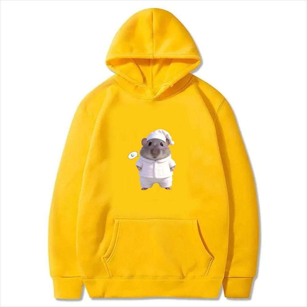 Sleeping Hamster Meme Graphic Print Hoodie Women Long Sleeve Pullover with Pocket Korean Style Loose Casual Streetwear Women Top