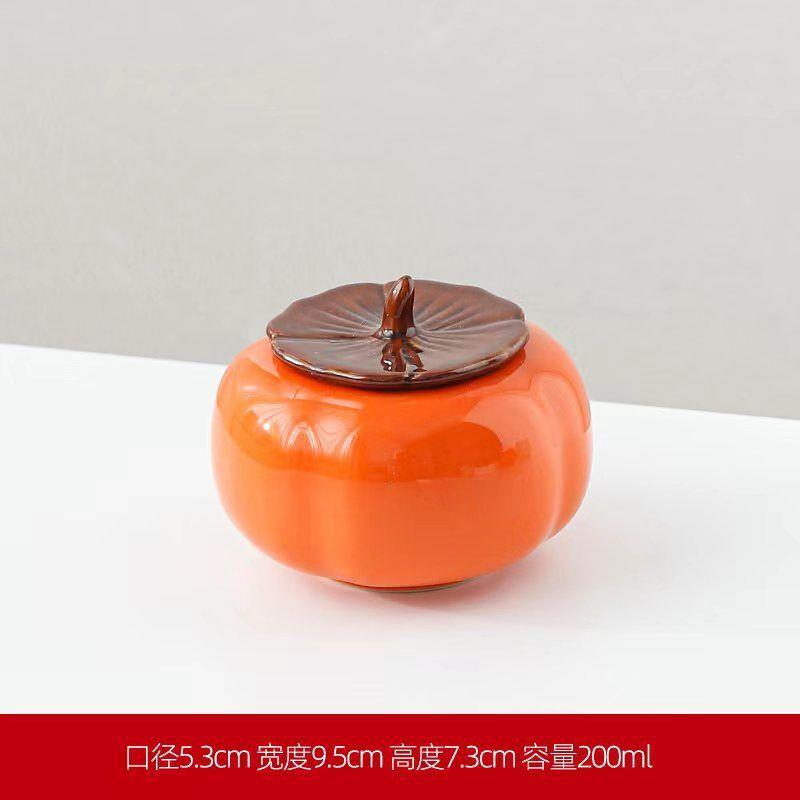 

Creative Ceramic Persimmon Candy Storage Jar Portable Sealed Tea Jar Storage Container Desktop Ornament Tea Jar Home Decoration