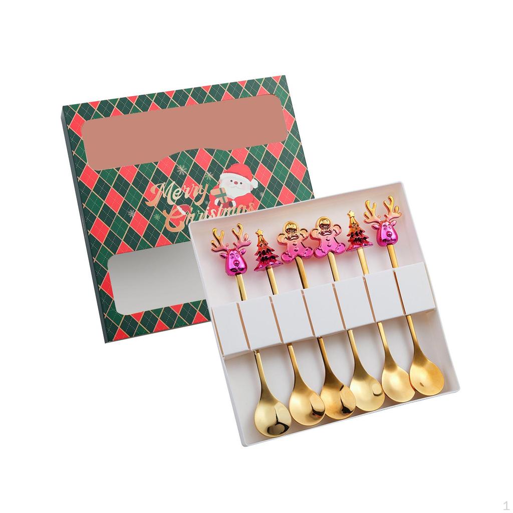 6Pcs Weihnachten Zeichen Löffel Besteck Dekorative Abendessen Wiederverwendbare Tee Weihnachten Besteck Set Geschirr