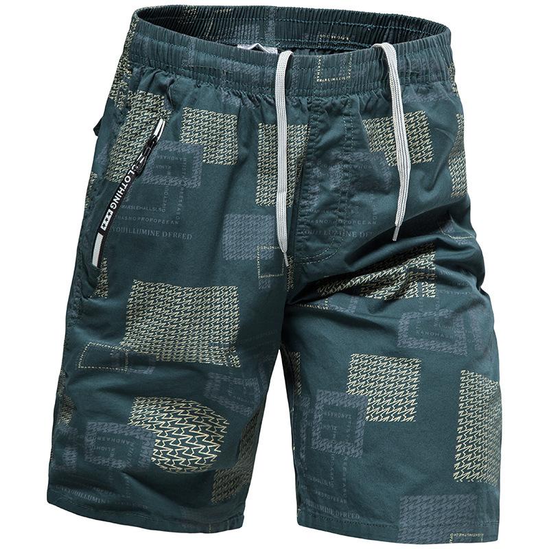 

Летние пляжные шорты с несколькими карманами, хлопковые спортивные повседневные шорты с принтом, мужские уличные шорты L темно-зеленого