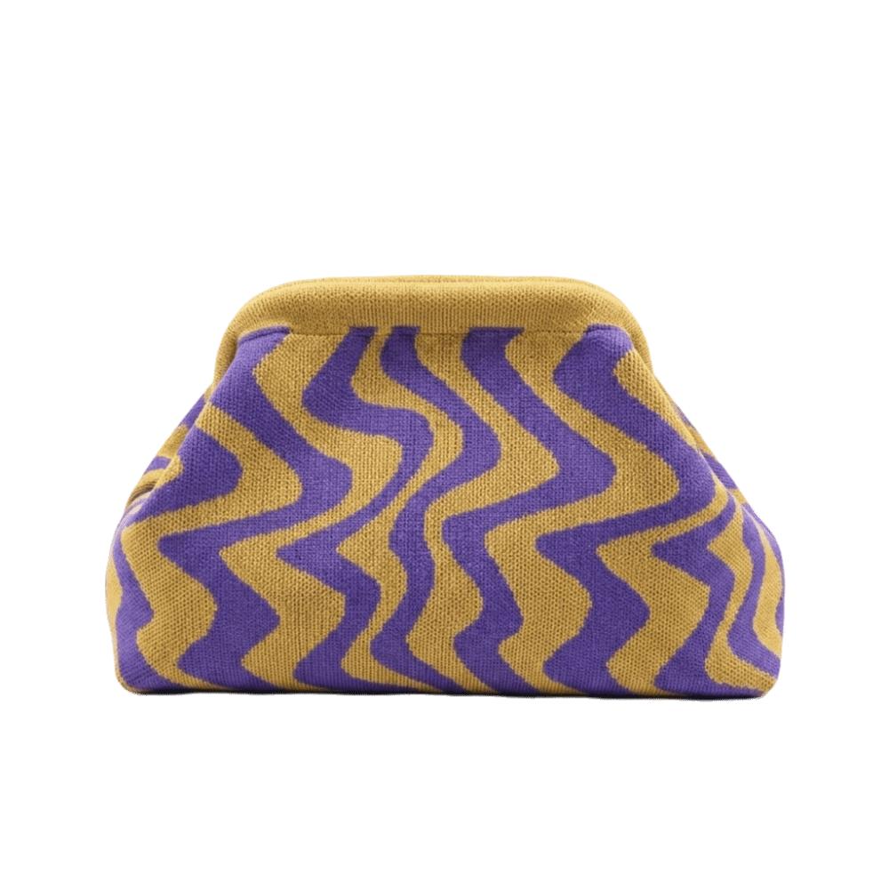 Vintage Knitted Coin Purse Geometric Striped Large Capacity Evening Bag Polyester Wavy Pattern Hand-holding Dumpling Bag Beach