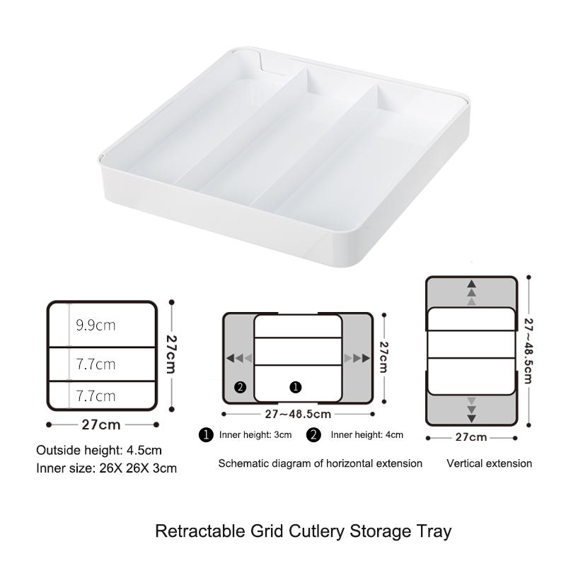 

Подставка для столовых приборов Выдвижной кухонный ящик Контейнер для хранения посуды Органайзер-разделитель для ложек, ножей, вилок белый