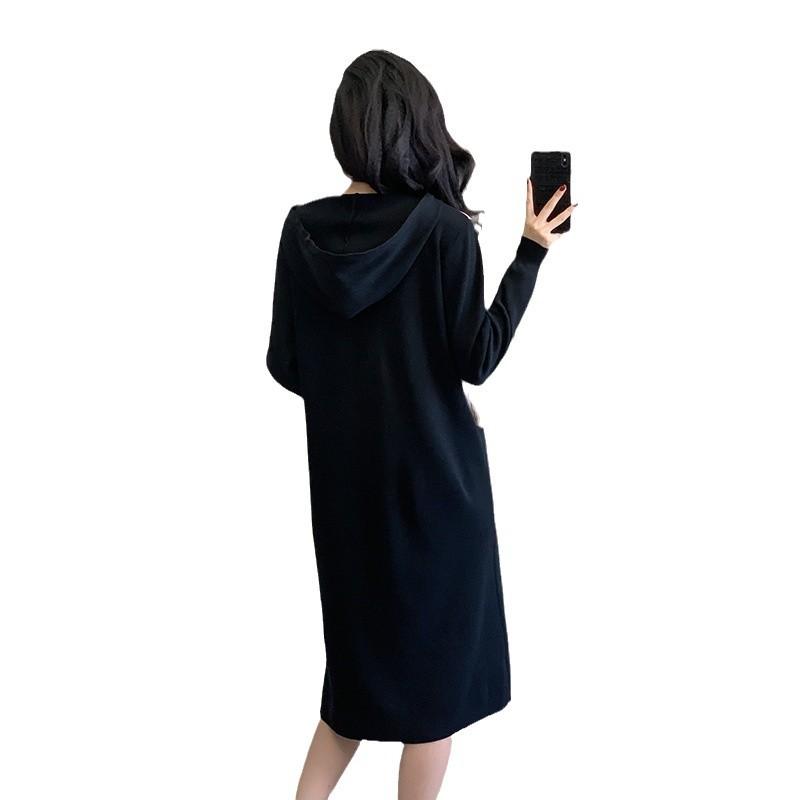 Autumn and Winter Long-sleeved Hooded Simple and Loose Pullover Temperament Thin Age-reducing Knitted Dress Women