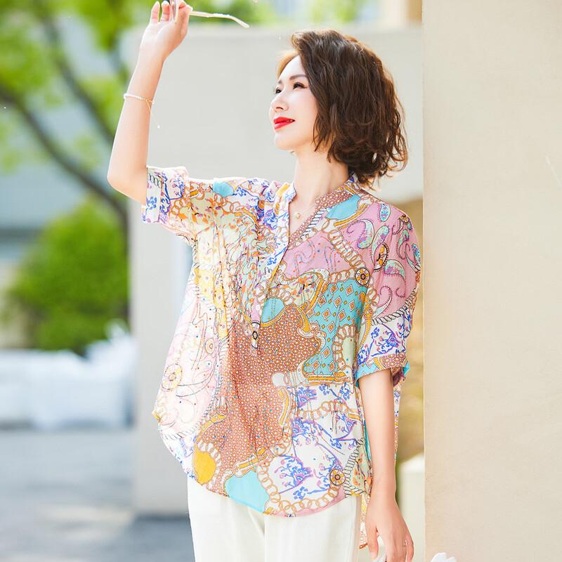 Mom Style Summer Thin V-Neck Short Sleeve T-Shirt M
