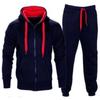 Set Mens Tracksuit Fleece Zip Hoodie Topsbottoms Joggers Gym Jogging Contrast