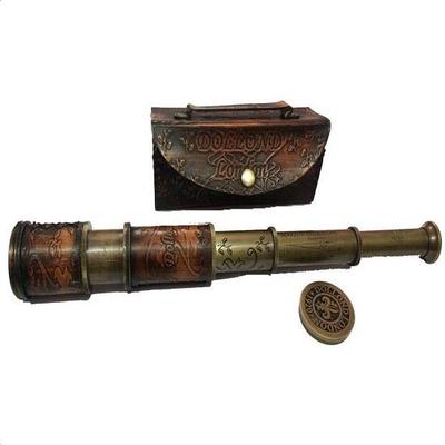 Maritimes Messing-Leder-Teleskop, Piraten-Fernrohr mit Lederbox, 40,64 cm, Dollond London