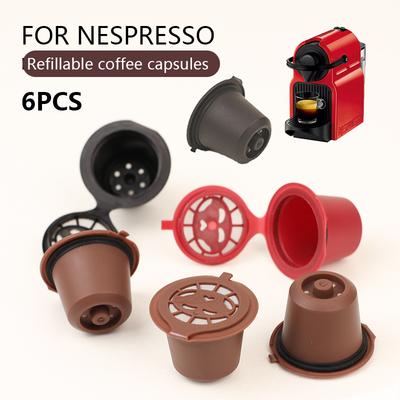 6 Pezzi Capsule Caffè Nespresso Ricaricabili Riutilizzabili Pod Nespresso Riutilizzabili con un Cucchiaino una Spazzola