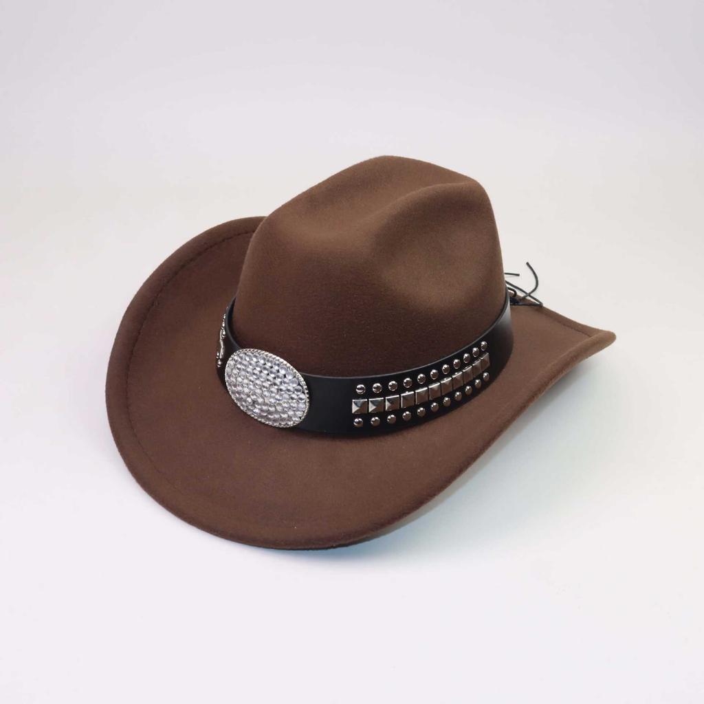 European, American and Western Cowboy Hat Jazz Hat Ethnic Rhinestone Metal Buckle Belt Top Hat Cowboy Hat