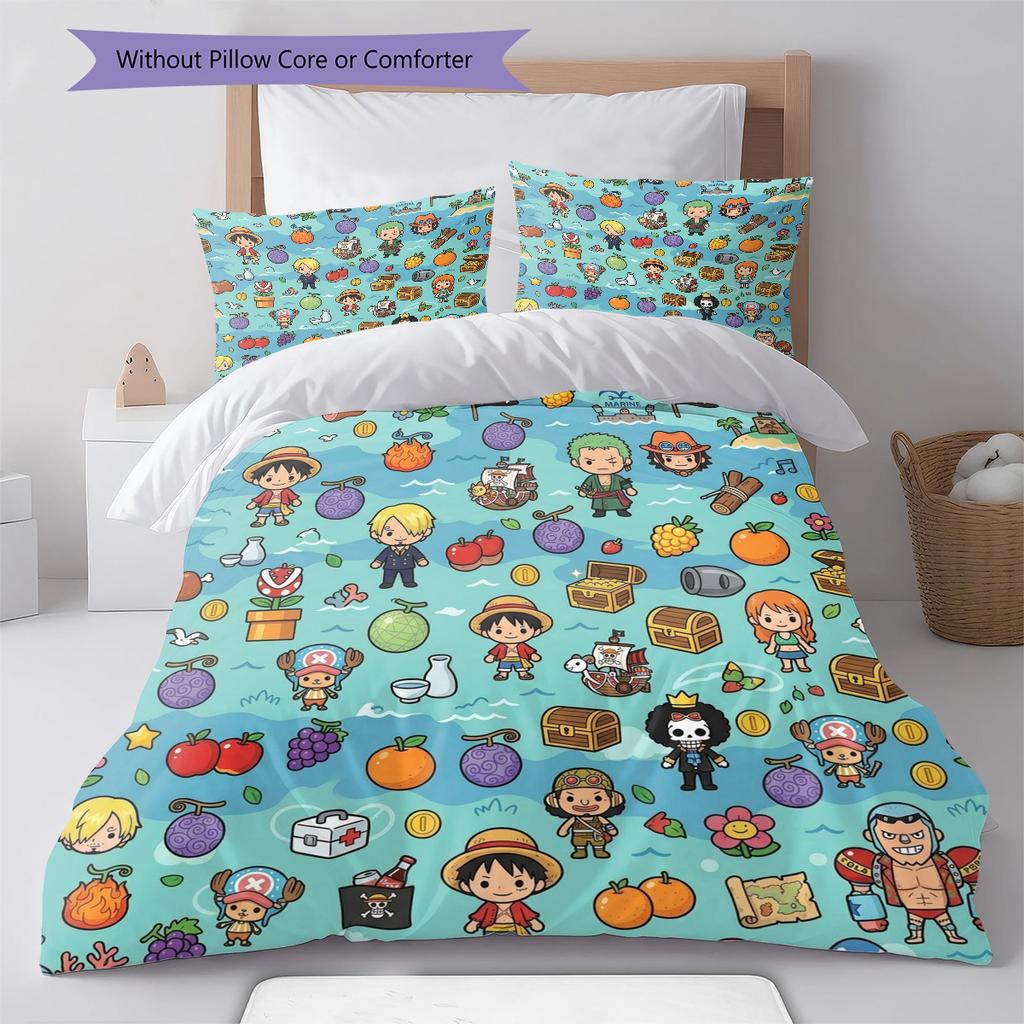 One Piece Art Pattern Bedding Quilt Set Quilt Cover Pillowcase Home Birthday Gift(1 * Duvet Cover + 2 * Pillowcase, Without Core)