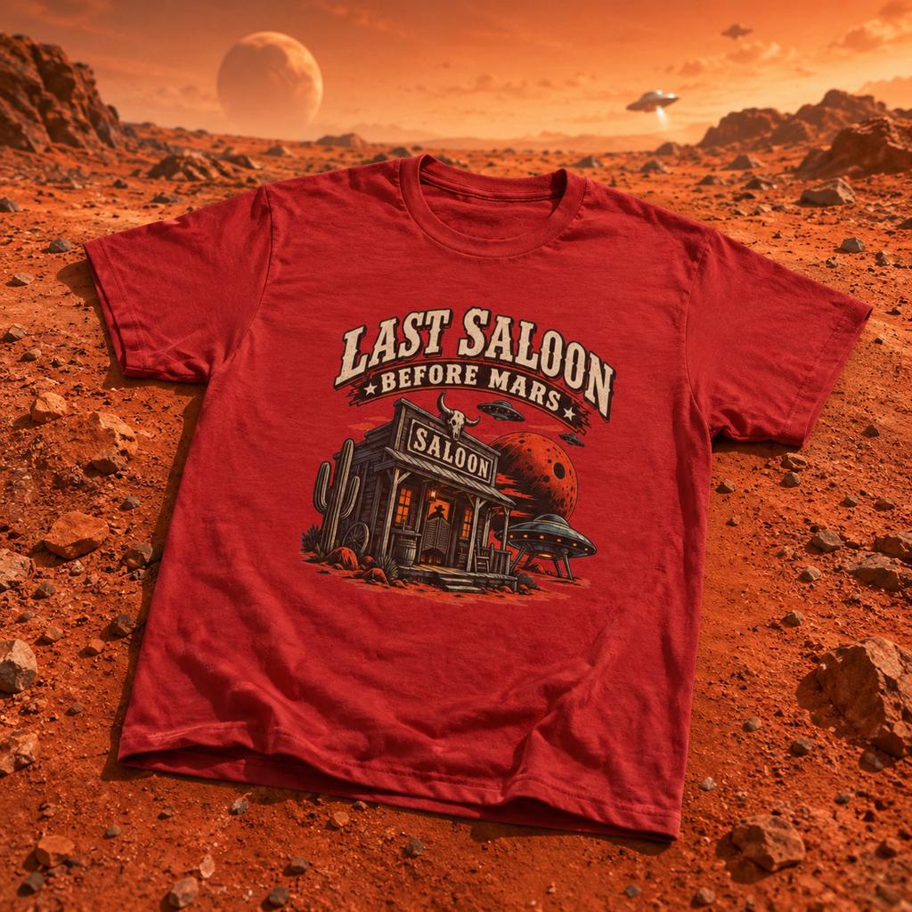 Last Saloon Before Mars T-Shirt | Western Saloon, Space Cowboy Graphic