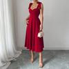 Women’s Fashion Sleeveless Solid Suspender Maxi Dress Elegant Long Gown with Shoulder Straps Casual Loose Fit