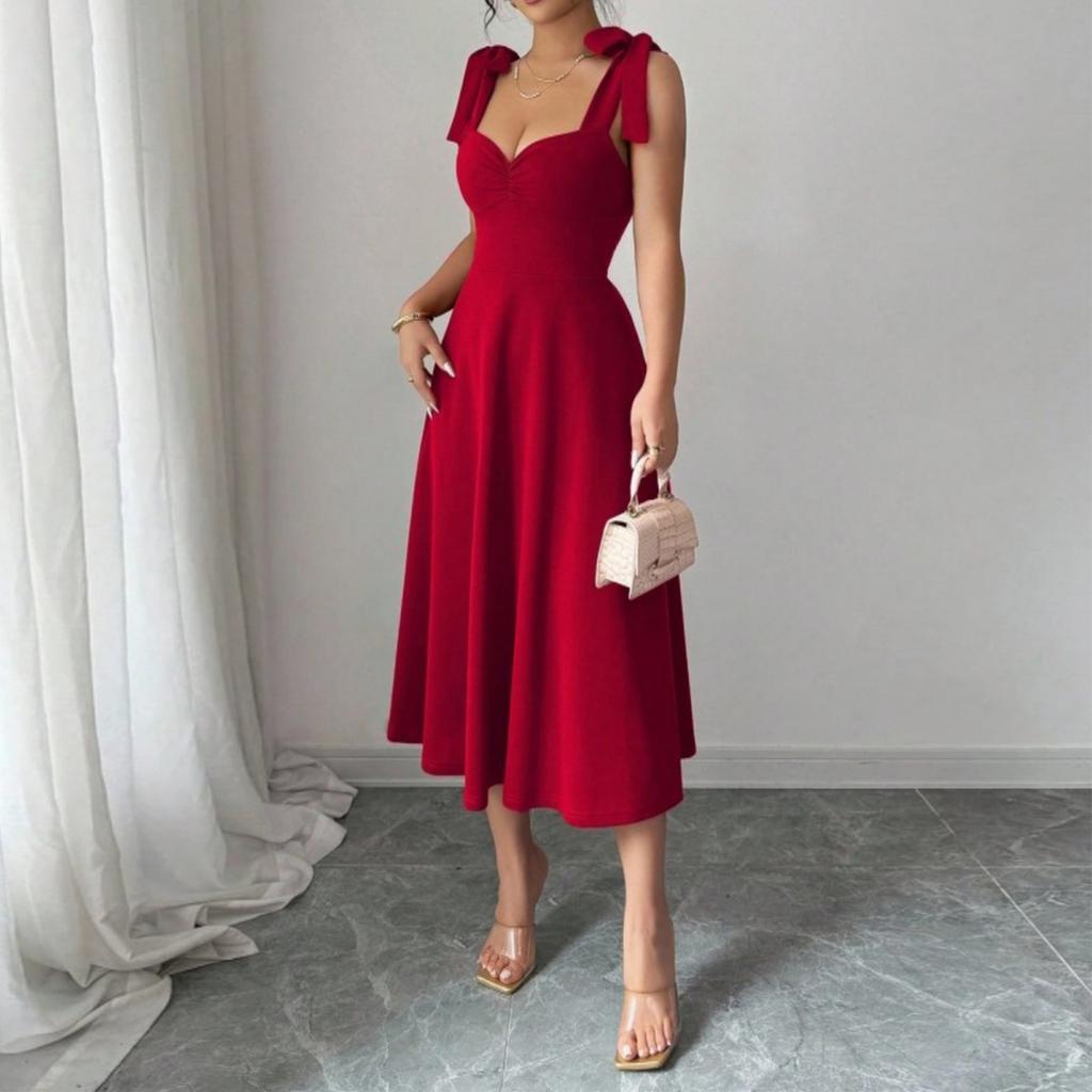 Women’s Fashion Sleeveless Solid Suspender Maxi Dress Elegant Long Gown with Shoulder Straps Casual Loose Fit