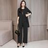 Women's Spring and Autumn Models Loose Plus Size Round Neck Short Sleeved + Long Sleeved Jacket + Loose Wide Leg Trousers Casual Wear Three Piece Set