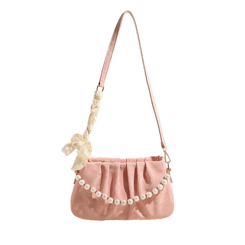 

Spring and summer new pleated pearl chain bag bag women s fashion underarm bag casual women s bag cloud bag